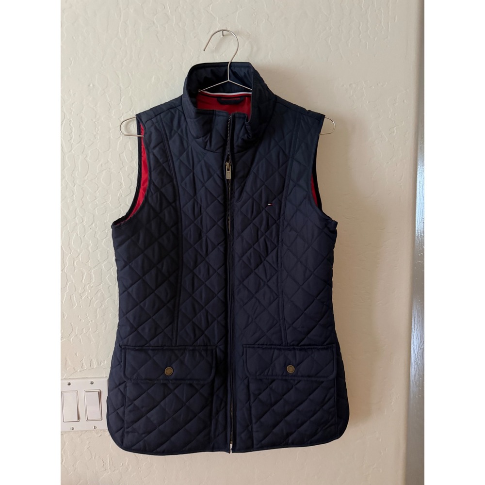 Tommy Hilfiger Quilted Vest Navy Blue Small Red Lining J2XT0830 Outerwear